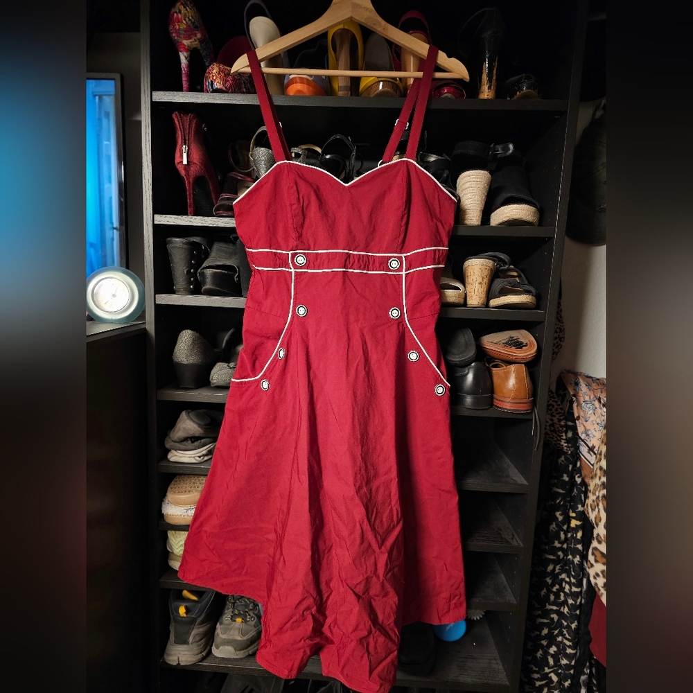 Red Button-Detail Dress